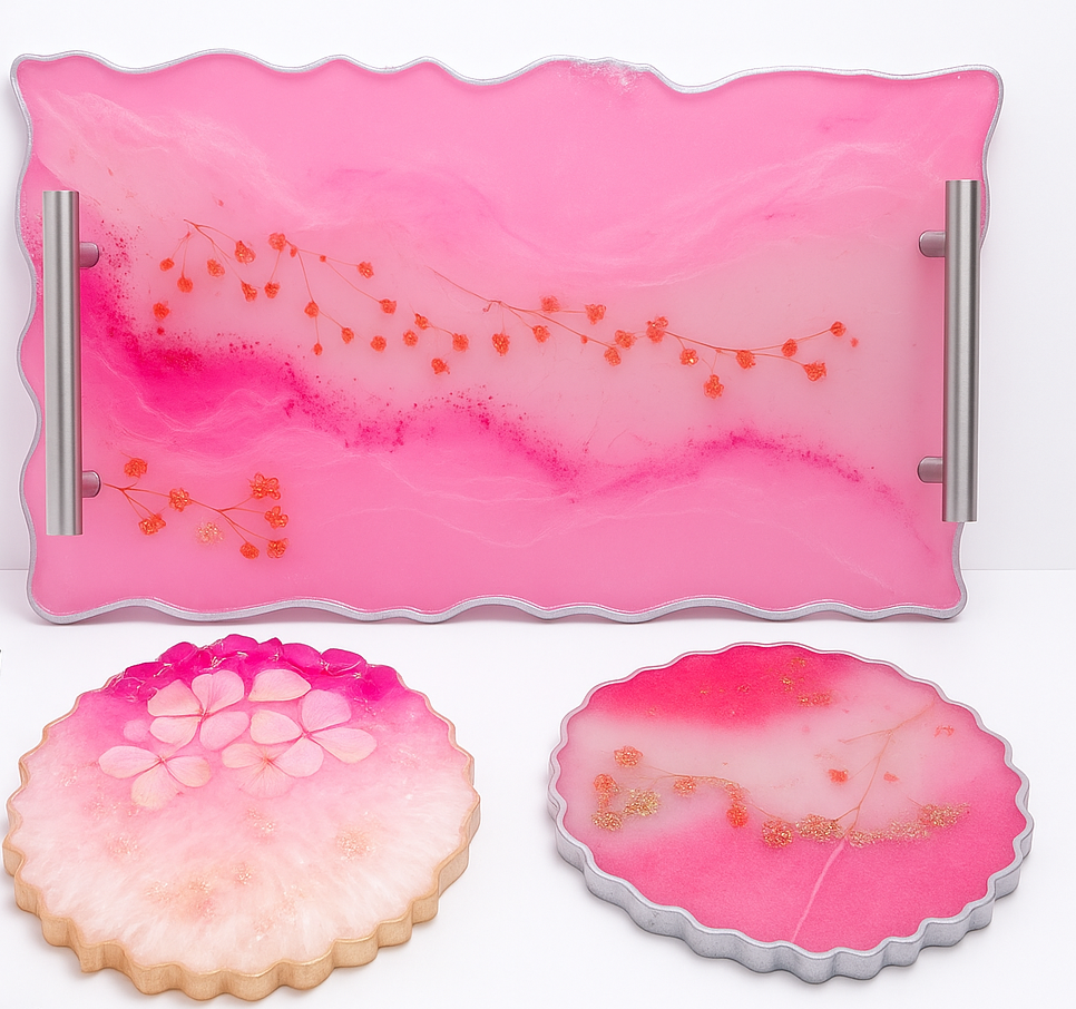 Handmade Resin Tray with Handles – Decorative Serving Tray, Wedding Ring Tray, Perfect Housewarming Return Gift-Resin Art