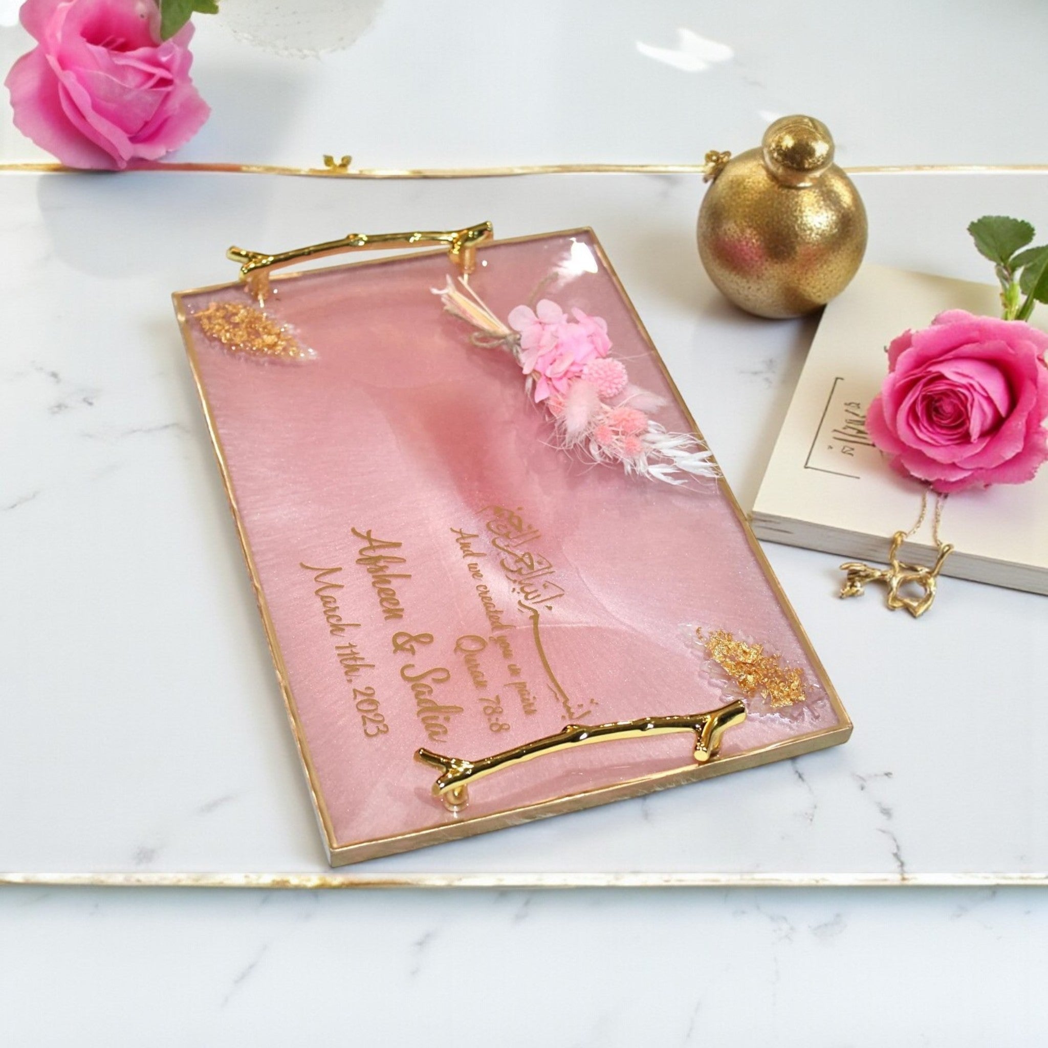 Handmade Personalized Wedding Resin Tray, Engagement Tray, Islamic Wedding Ring Tray, Wedding Gift,