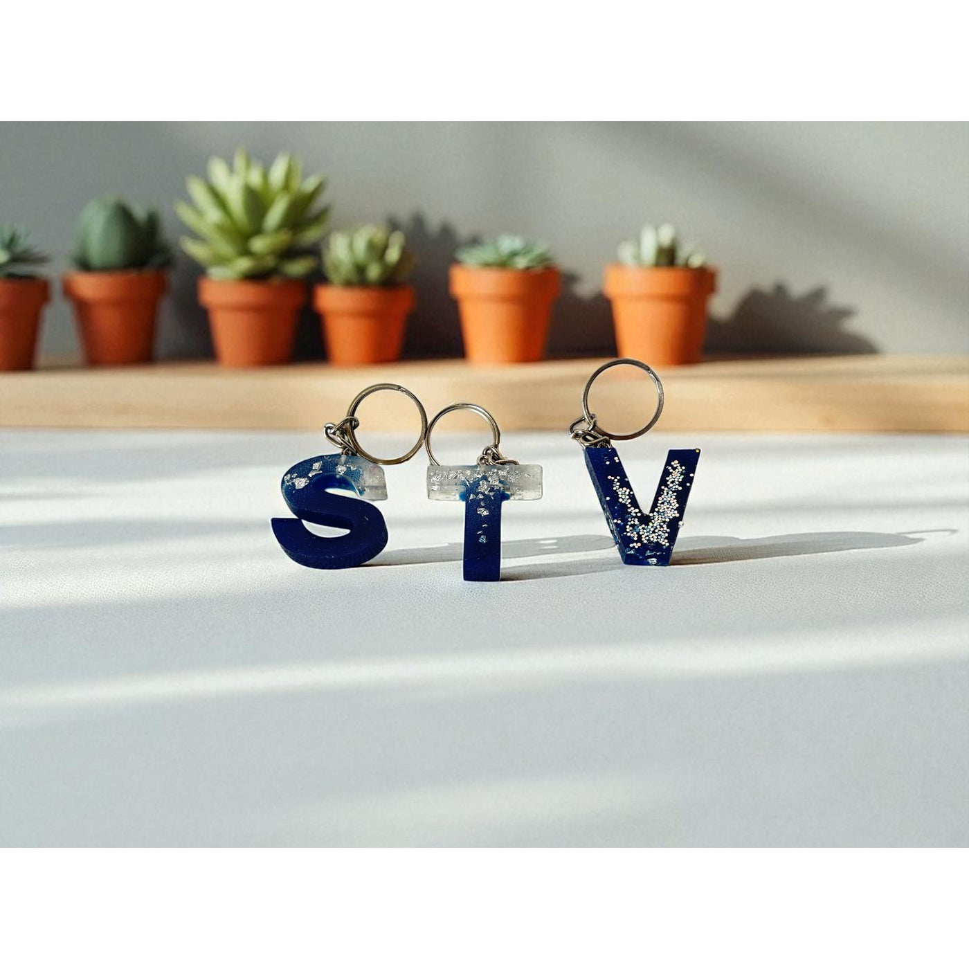 Personalized Resin Letter Keychain – Custom Black & Silver Initial Keyring | Handmade Gift for Her, Bridesmaid, Birthday, Wedding Favor