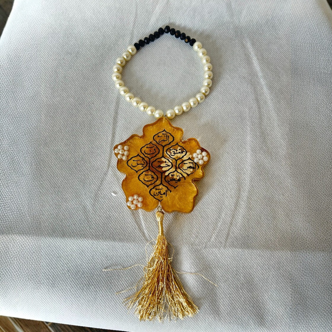 Handmade Resin Islamic Car Hanging – Haroof-e-Muqati’at Calligraphy golden