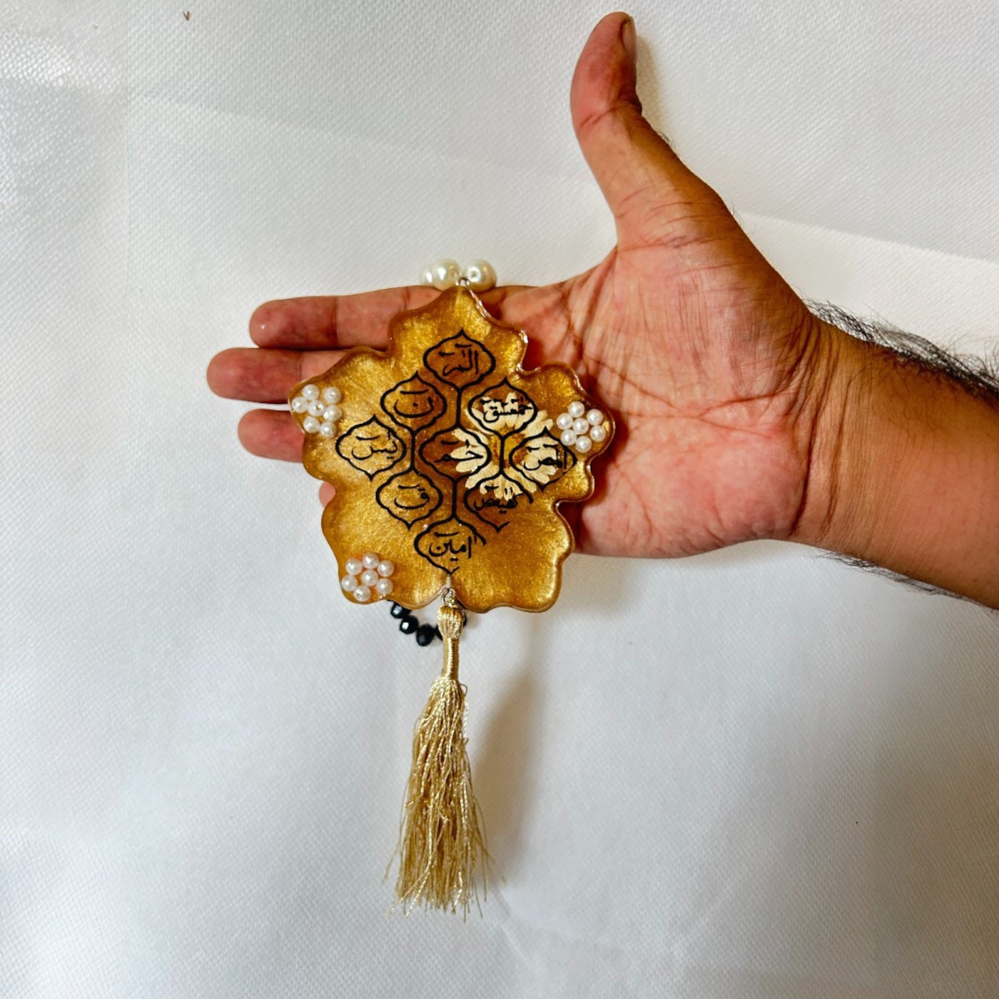 Handmade Resin Islamic Car Hanging – Haroof-e-Muqati’at Calligraphy golden