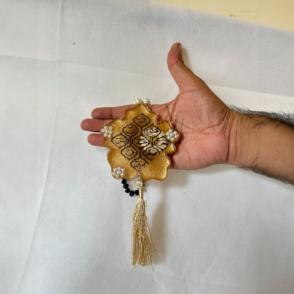 Handmade Resin Islamic Car Hanging – Haroof-e-Muqati’at Calligraphy golden