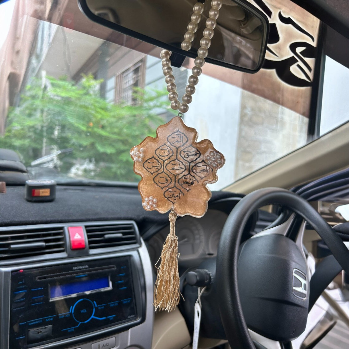 Handmade Resin Islamic Car Hanging – Haroof-e-Muqati’at Calligraphy golden