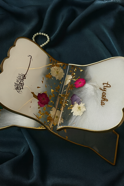 Quran holder Islam book holder personalized Quran stand Rahle engagement wedding resin pressed flowers gypsophila