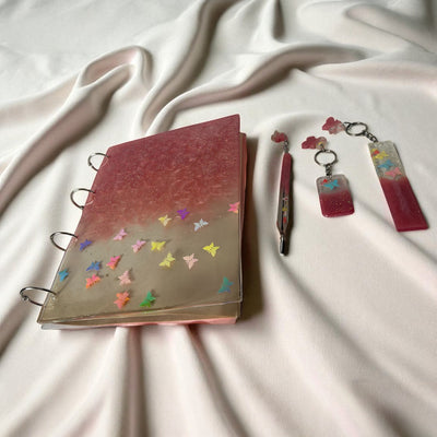 Handmade Resin Diary Gift Set – Pink & Gold with Pen, Keychains & Bookmark