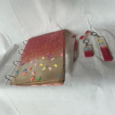 Handmade Resin Diary Gift Set – Pink & Gold with Pen, Keychains & Bookmark