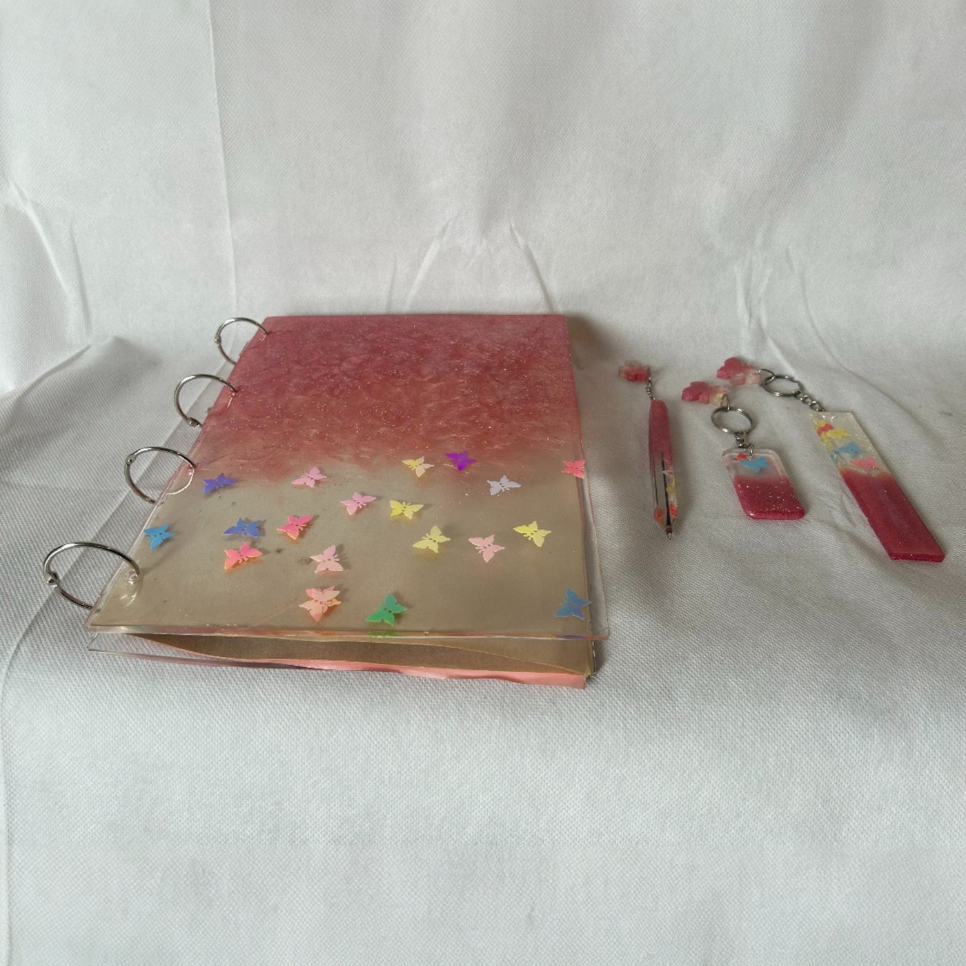 Handmade Resin Diary Gift Set – Pink & Gold with Pen, Keychains & Bookmark