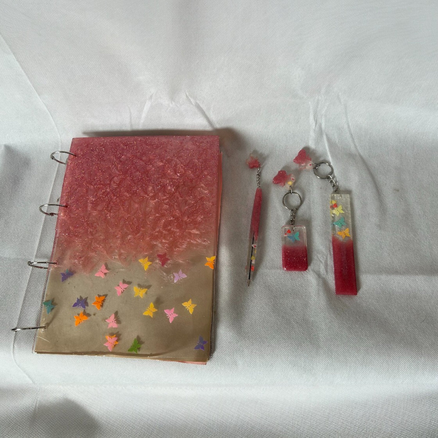 Handmade Resin Diary Gift Set – Pink & Gold with Pen, Keychains & Bookmark