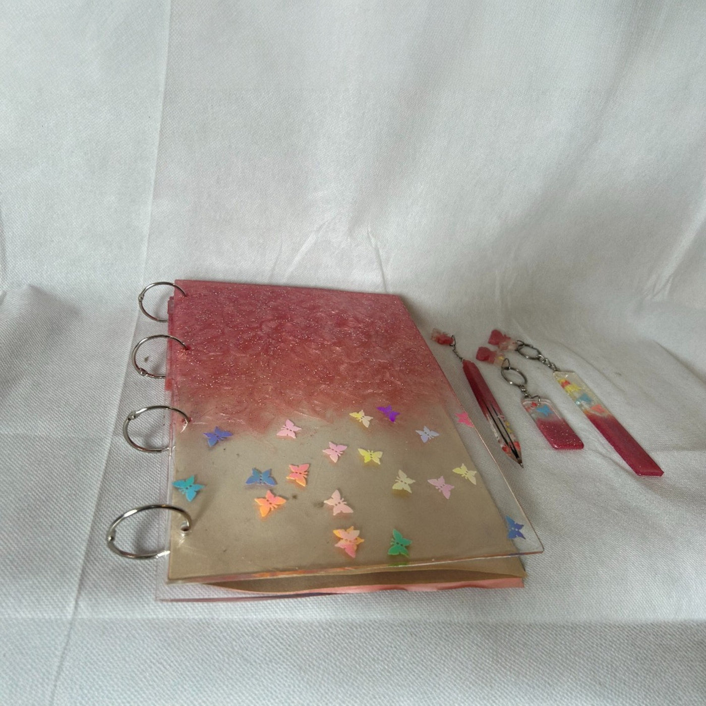 Handmade Resin Diary Gift Set – Pink & Gold with Pen, Keychains & Bookmark