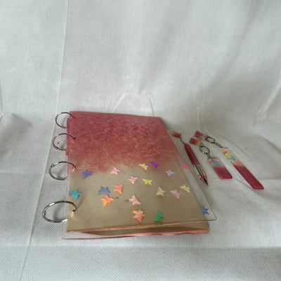 Handmade Resin Diary Gift Set – Pink & Gold with Pen, Keychains & Bookmark