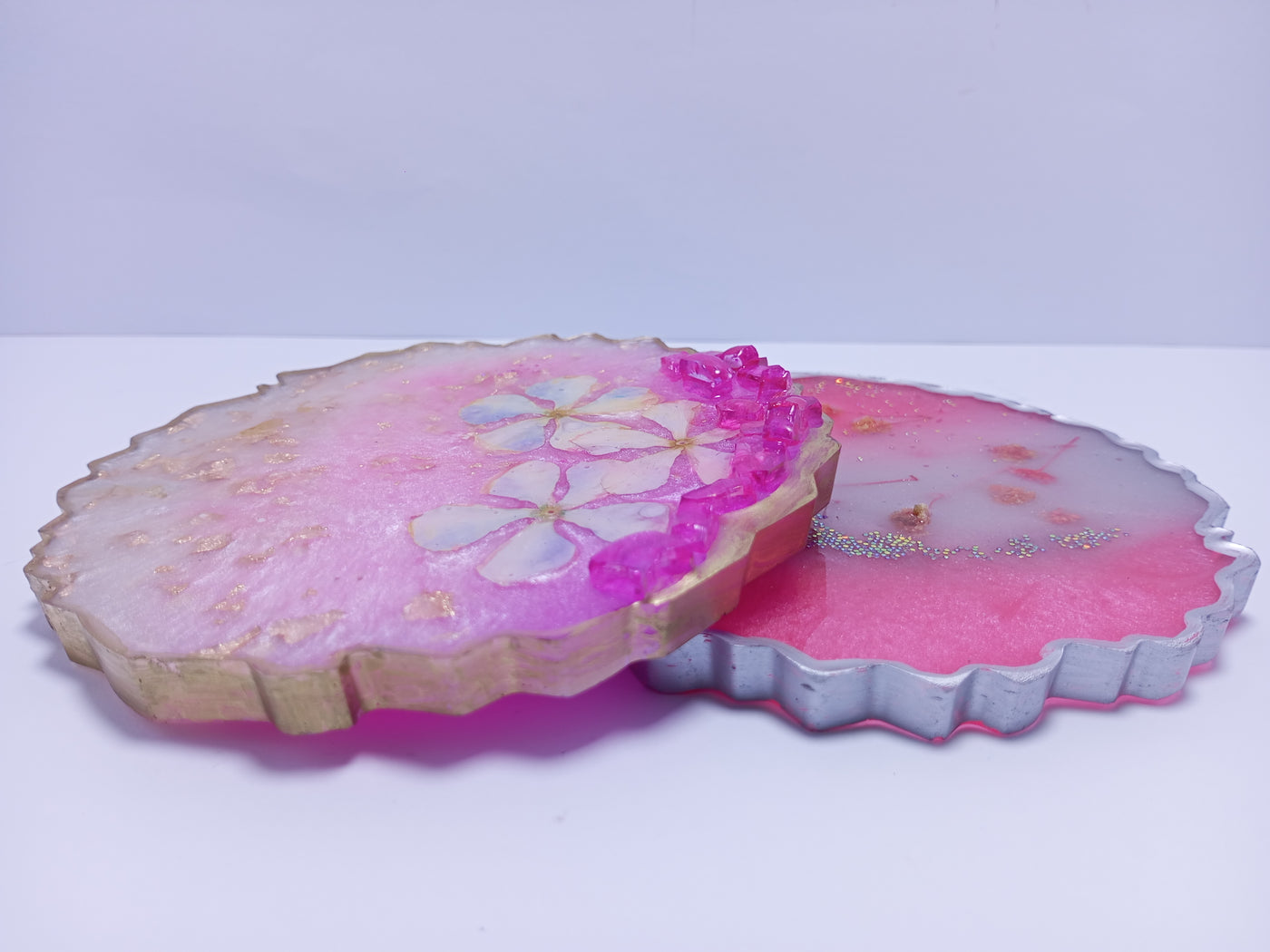 Handmade Blush Pink & clear Geode Resin Coasters set of 2 | Unconditional | Wedding Favours | Homemade | Newhome Home decor | Housewarming First Home