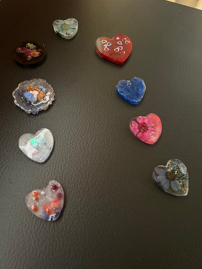 Handmade Resin Magnet Set – 9 Decorative Pieces heart shaped with Floral & Artistic Designs