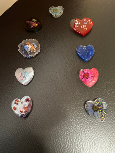 Handmade Resin Magnet Set – 9 Decorative Pieces heart shaped with Floral & Artistic Designs