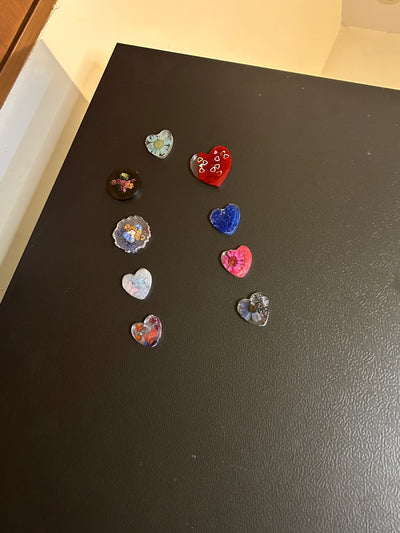 Handmade Resin Magnet Set – 9 Decorative Pieces heart shaped with Floral & Artistic Designs