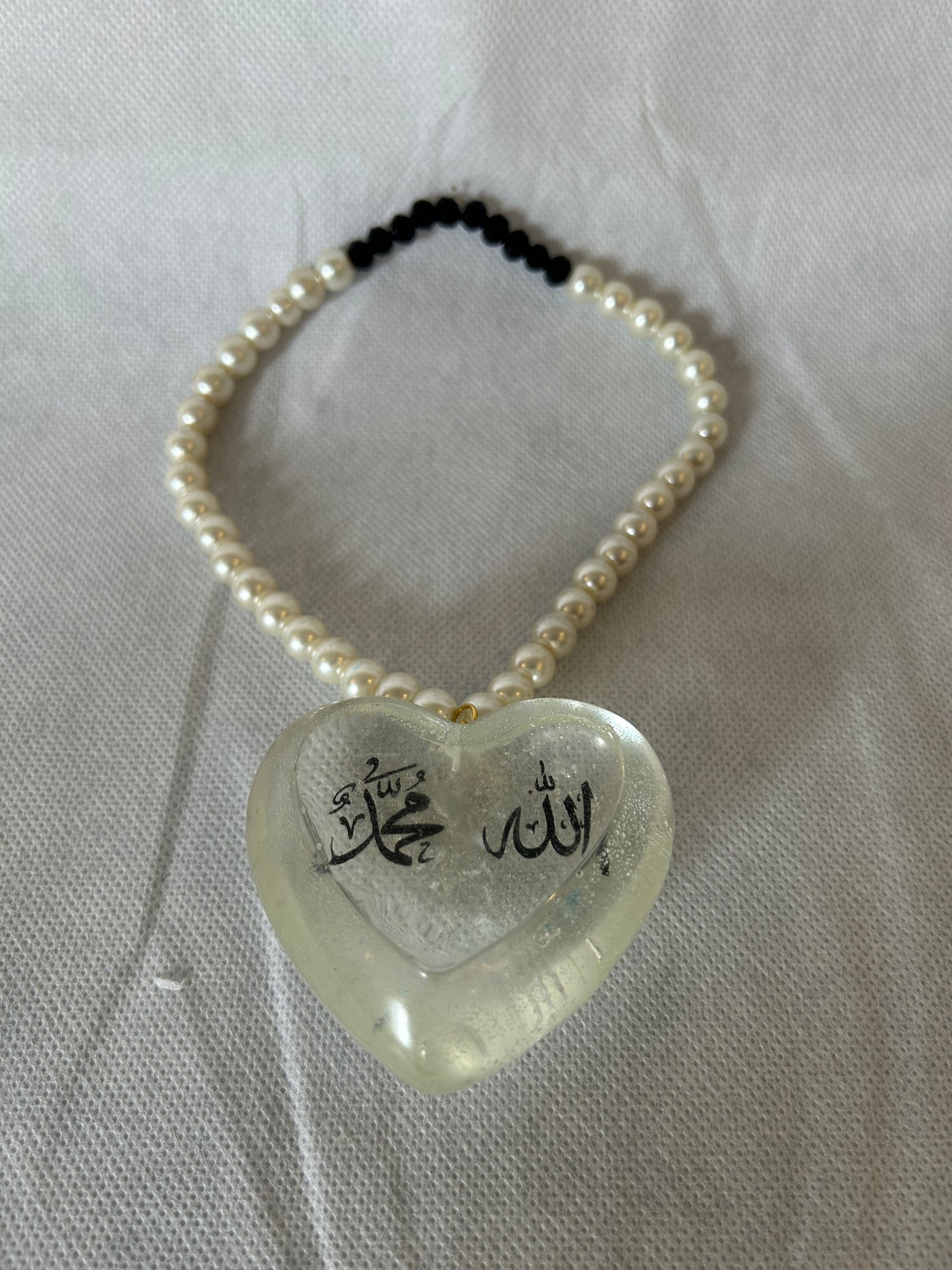 Transparent Resin 3D Heart Car Hanging – Allah & Muhammad Calligraphy, Resin Islamic Car Decoration, Muslim Car Accessories,