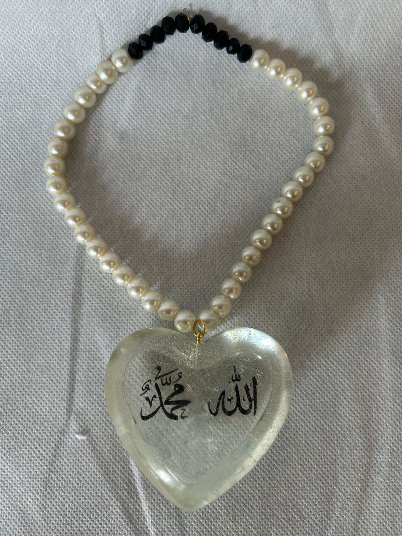 Transparent Resin 3D Heart Car Hanging – Allah & Muhammad Calligraphy, Resin Islamic Car Decoration, Muslim Car Accessories,