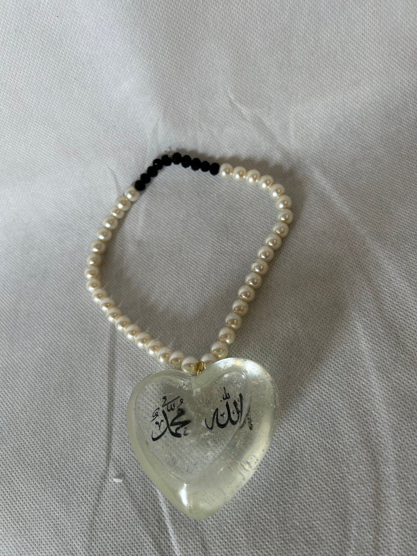Transparent Resin 3D Heart Car Hanging – Allah & Muhammad Calligraphy, Resin Islamic Car Decoration, Muslim Car Accessories,