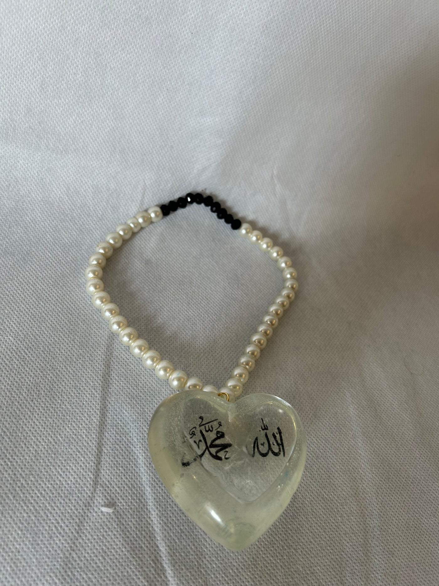 Transparent Resin 3D Heart Car Hanging – Allah & Muhammad Calligraphy, Resin Islamic Car Decoration, Muslim Car Accessories,