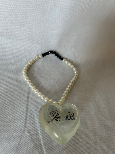 Transparent Resin 3D Heart Car Hanging – Allah & Muhammad Calligraphy, Resin Islamic Car Decoration, Muslim Car Accessories,
