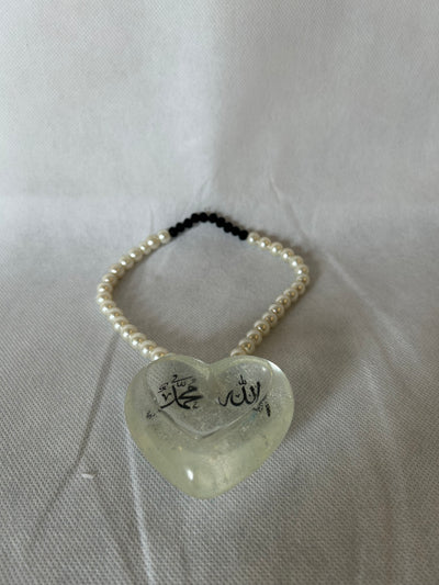 Transparent Resin 3D Heart Car Hanging – Allah & Muhammad Calligraphy, Resin Islamic Car Decoration, Muslim Car Accessories,