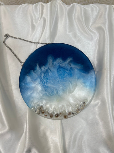 Ocean Wave Resin Wall Hanging with Seashells-Ocean wave resin art -Beach theme wall décor