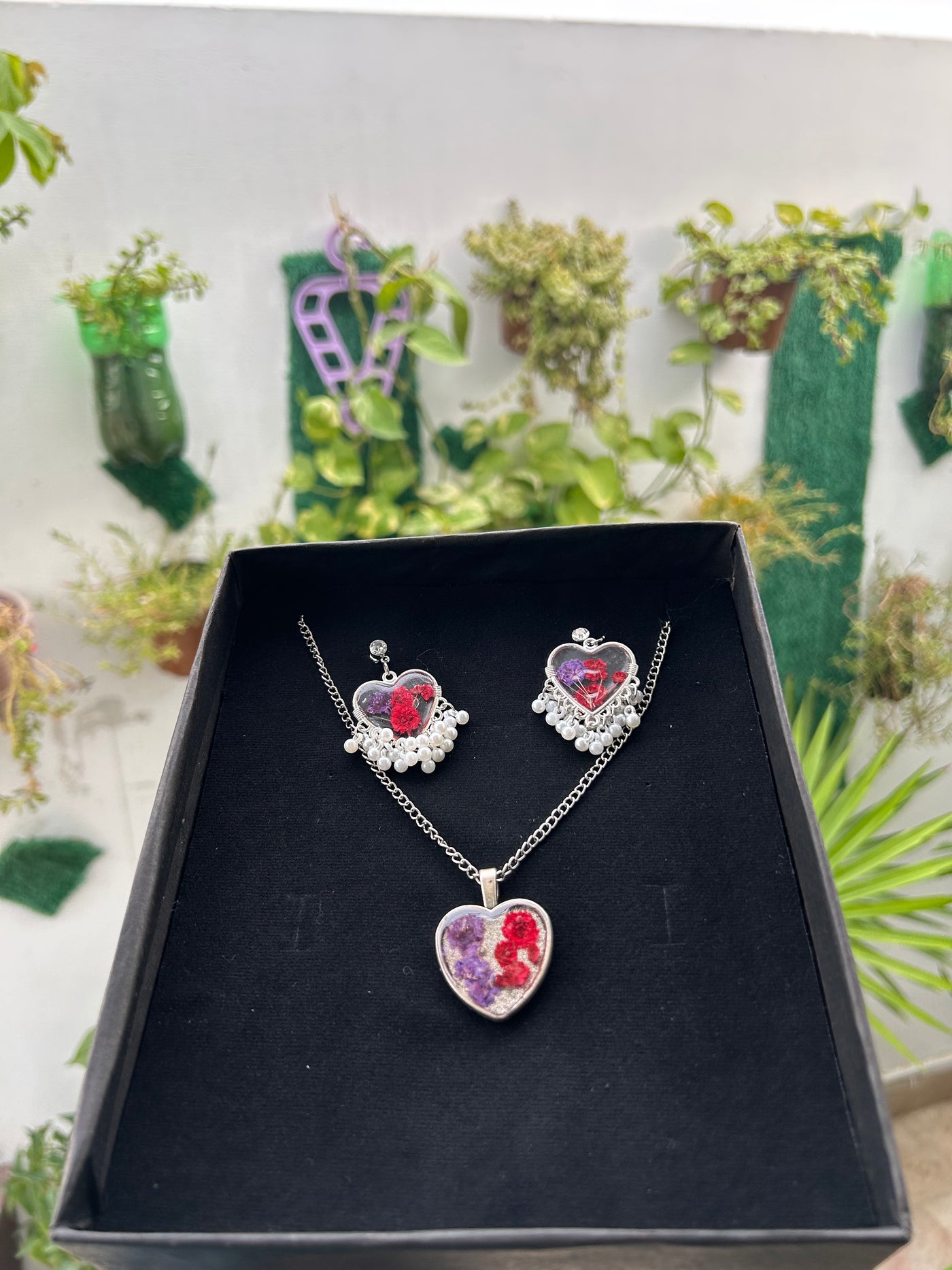 Heart Earrings & Heart Locket Set