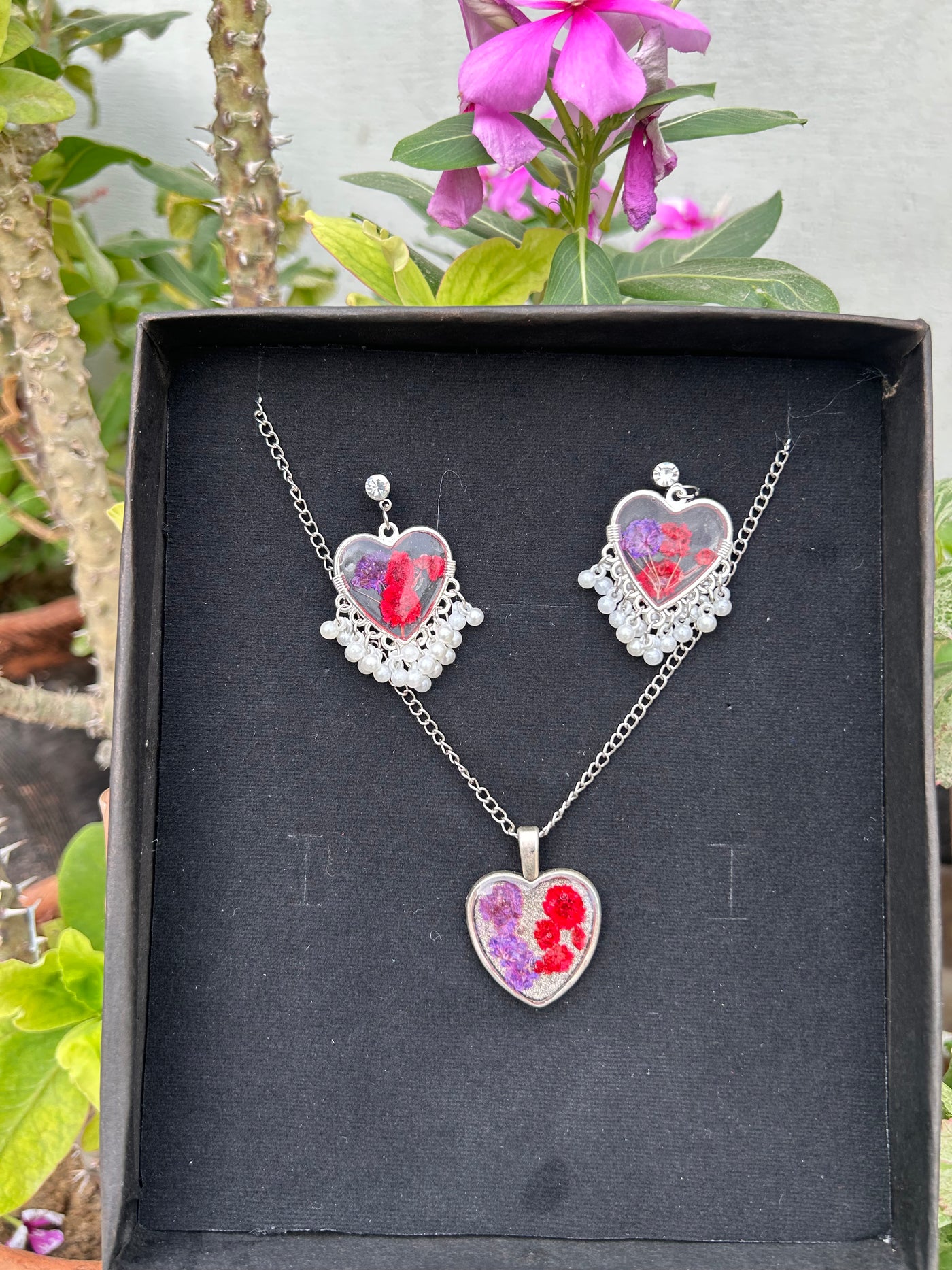 Heart Earrings & Heart Locket Set
