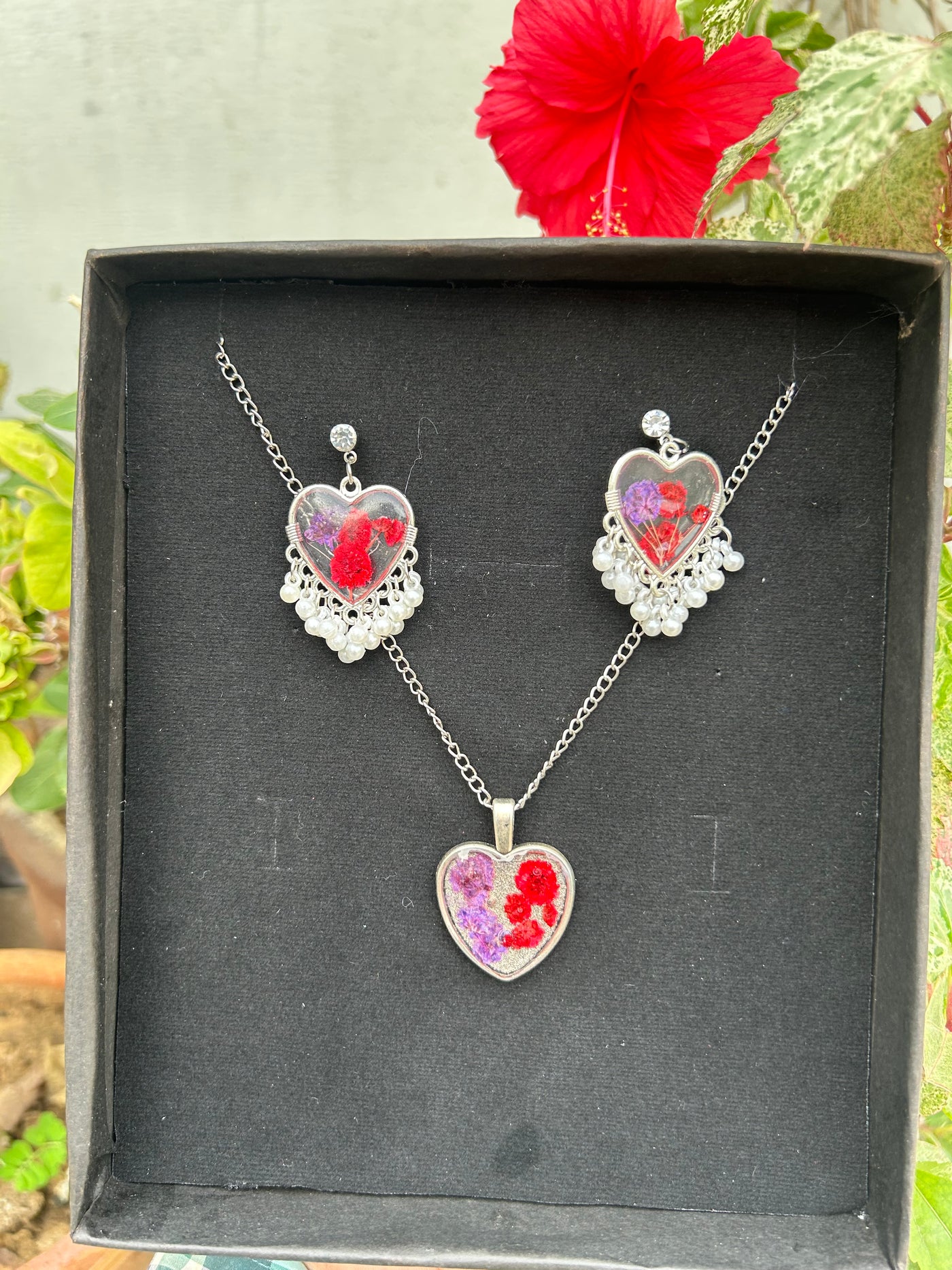 Heart Earrings & Heart Locket Set