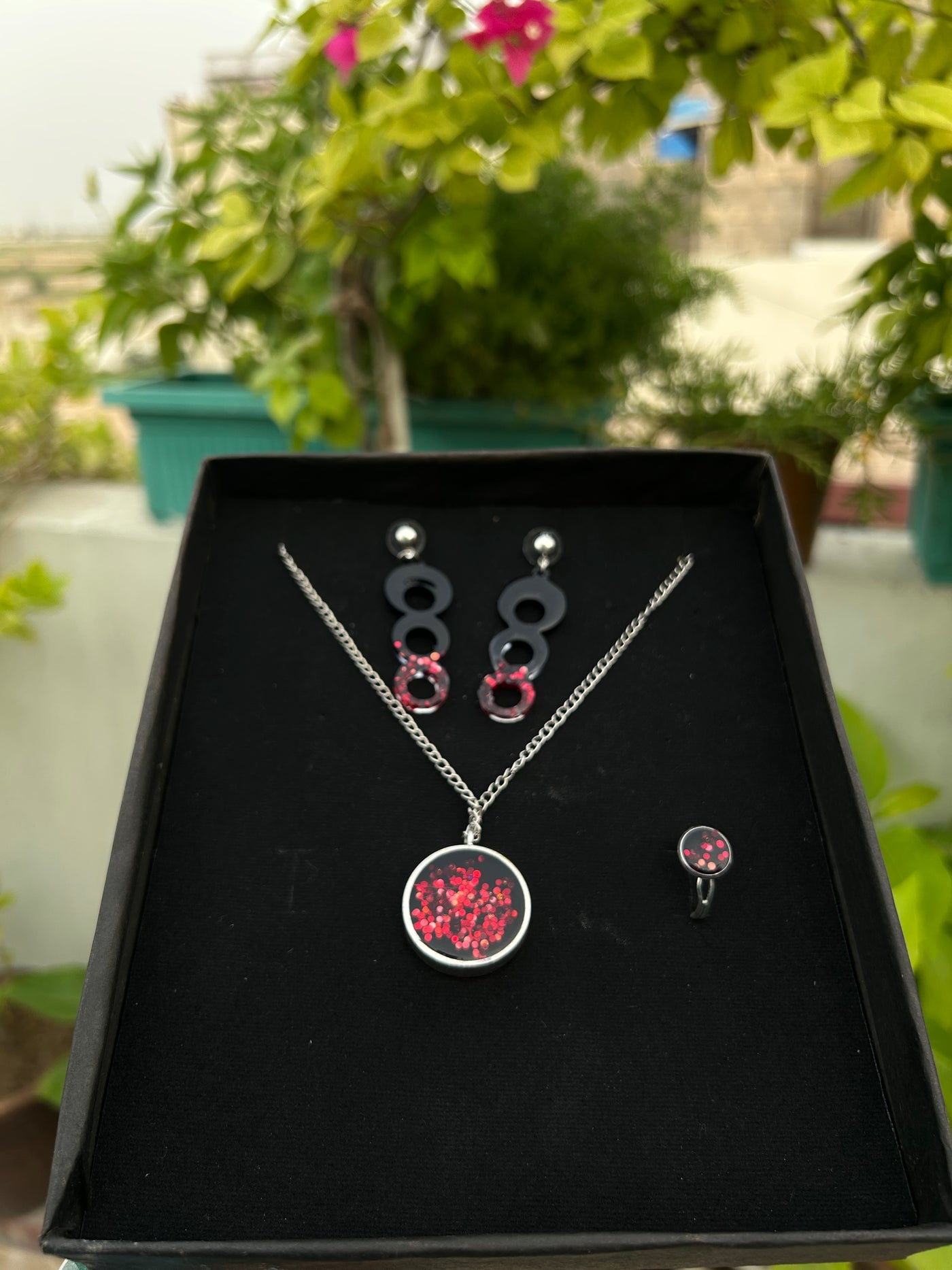 Jewelry Set – Chain Locket, Earrings & Ring