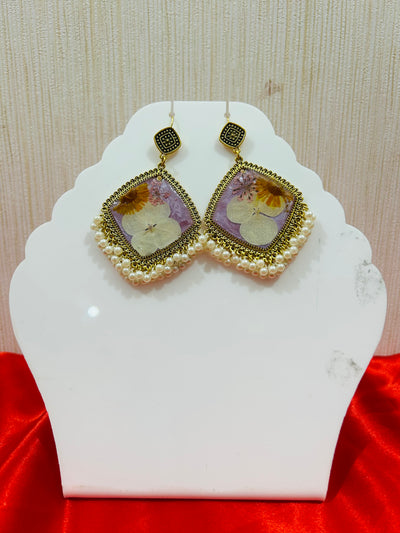 Handmade Resin Earrings with Motia & Mixed Flowers