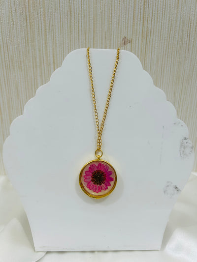 Handmade Resin Locket Chain with Real Flower