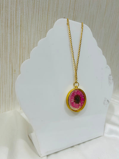 Handmade Resin Locket Chain with Real Flower