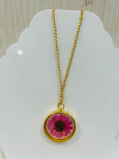 Handmade Resin Locket Chain with Real Flower