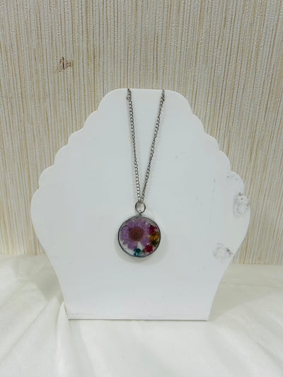 Round Resin Locket Chain with Purple Flower