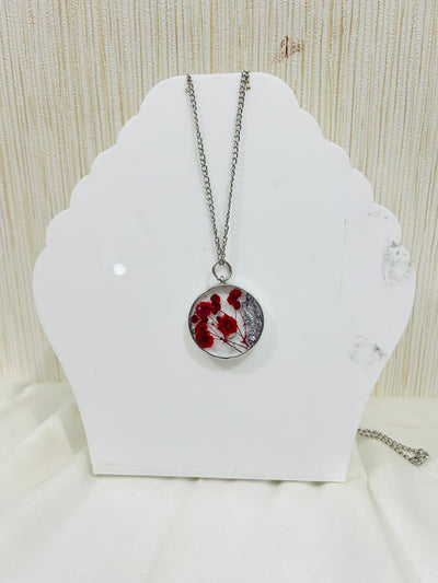 Round Resin Locket Chain with Purple Flower
