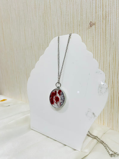 Round Resin Locket Chain with Purple Flower