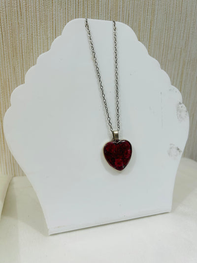 Heart Shape Black Resin Chain Locket with Red Flower