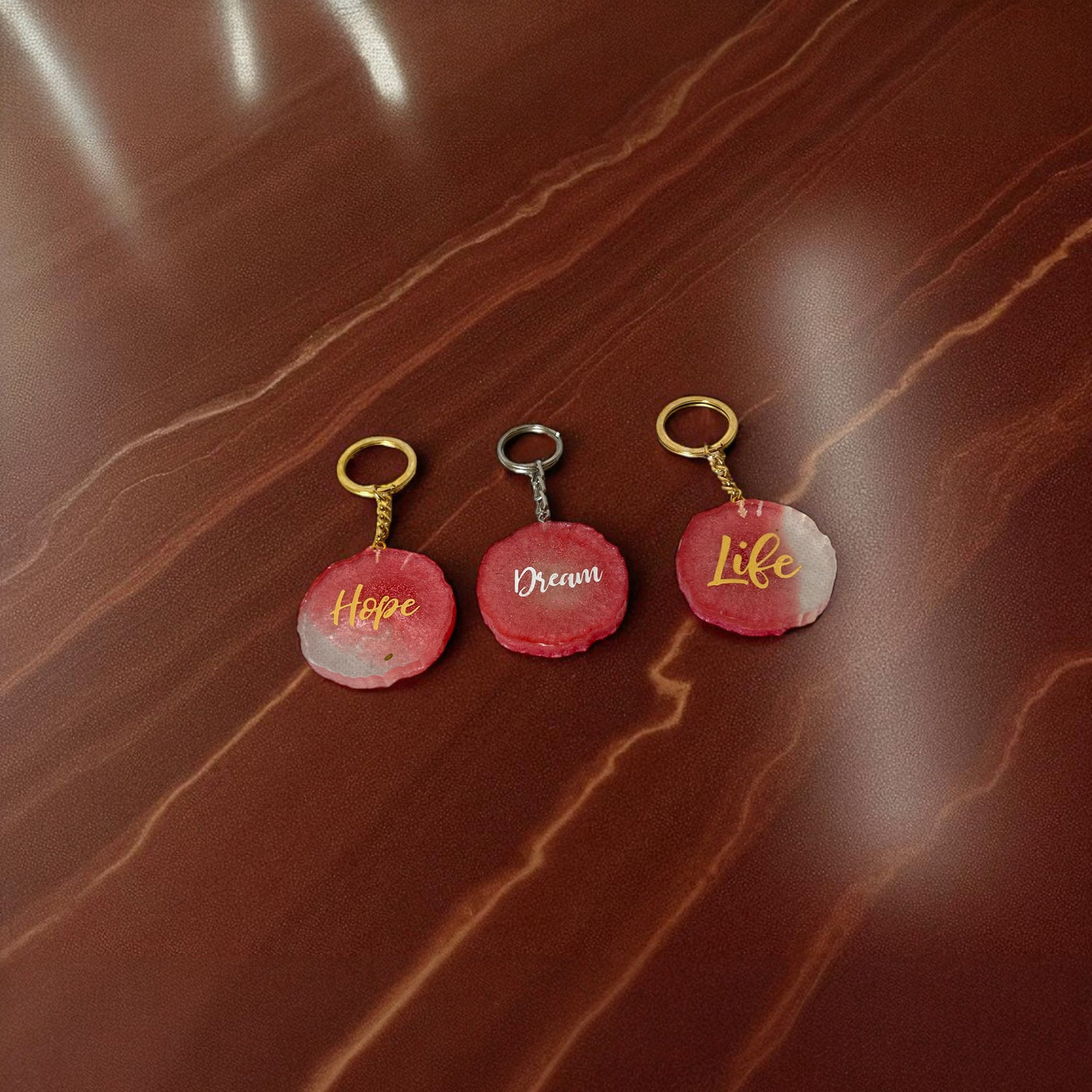 Set of 3 Pink Resin Keychains | Joy | Hope | Dream | Inspirational Gifts-Best for your Loved One