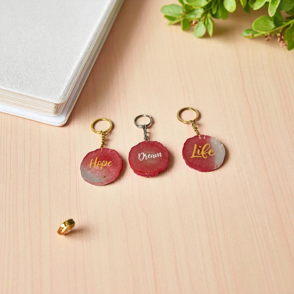 Set of 3 Pink Resin Keychains – Joy, Hope & Dream, Joy Hope Dream Keychains  Inspirational Resin Accessories,