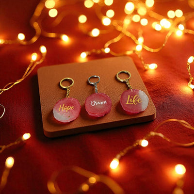 Set of 3 Pink Resin Keychains | Joy | Hope | Dream | Inspirational Gifts-Best for your Loved One