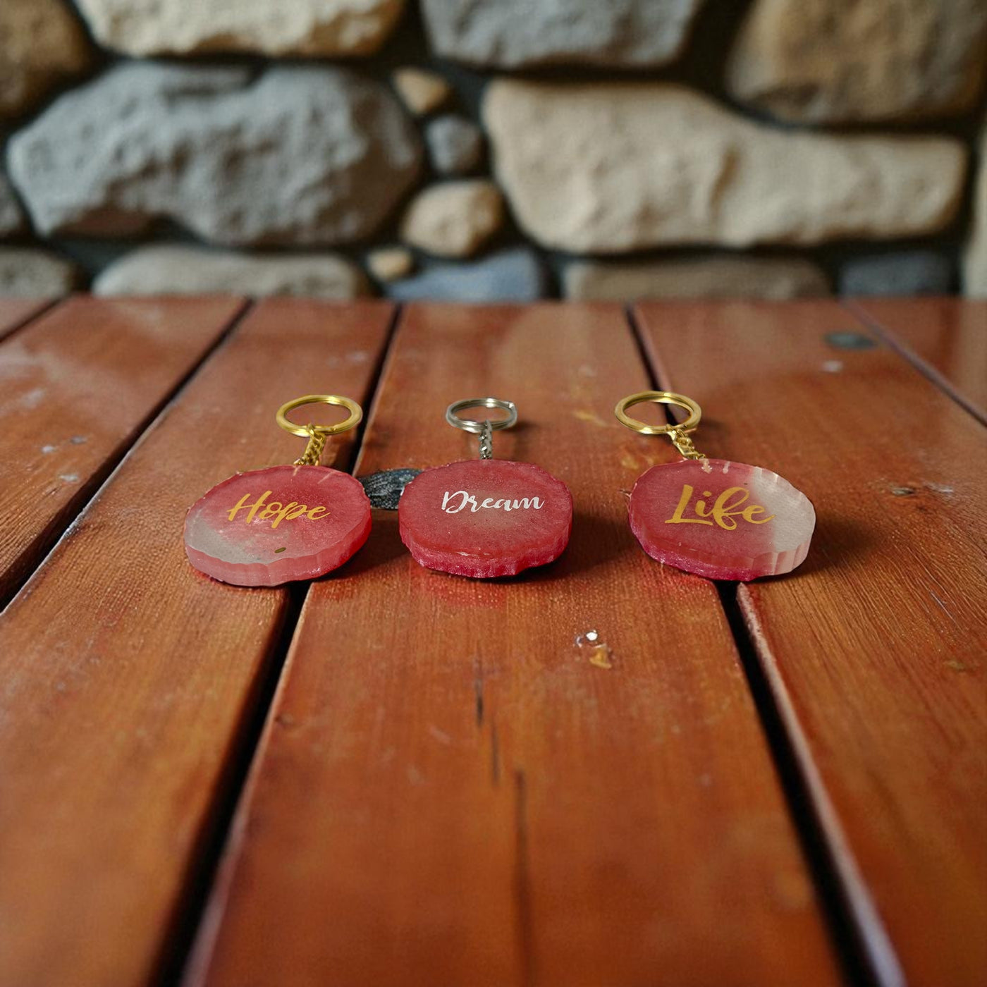 Set of 3 Pink Resin Keychains | Joy | Hope | Dream | Inspirational Gifts-Best for your Loved One
