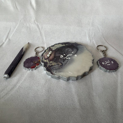 Custom Name Resin Gift Set – Coaster, Keychains & Pen,Resin Personalised Coaster & Keychain  ,