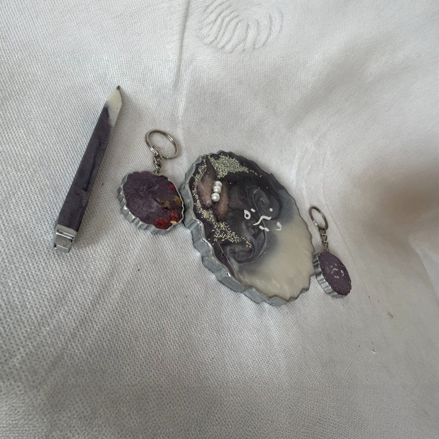 Custom Name Resin Gift Set – Coaster, Keychains & Pen,Resin Personalised Coaster & Keychain  ,