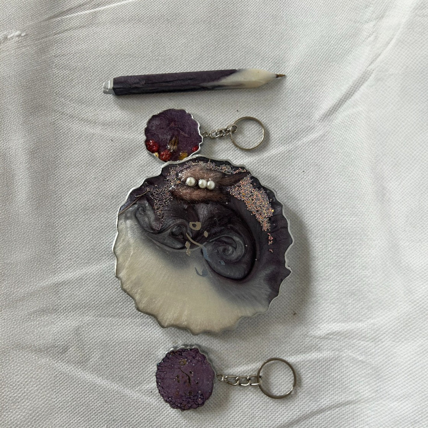 Custom Name Resin Gift Set – Coaster, Keychains & Pen,Resin Personalised Coaster & Keychain  ,