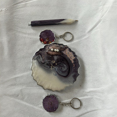 Custom Name Resin Gift Set – Coaster, Keychains & Pen,Resin Personalised Coaster & Keychain  ,