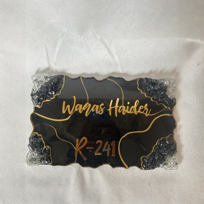 Custom Resin Home Name Plate – Black & Gold with Crystal Accents