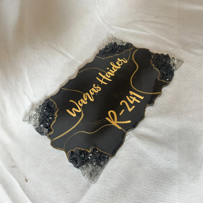 Custom Resin Home Name Plate – Black & Gold with Crystal Accents