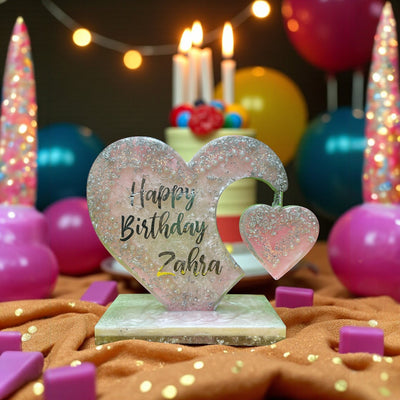 Personalized Heart-Shaped Resin Birthday Gift-Handmade resin art gift -Resin birthday decoration - Unique birthday gift for her