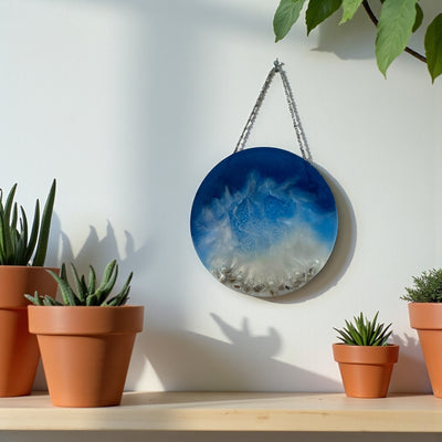 Ocean Wave Resin Wall Hanging with Seashells-Ocean wave resin art -Beach theme wall décor