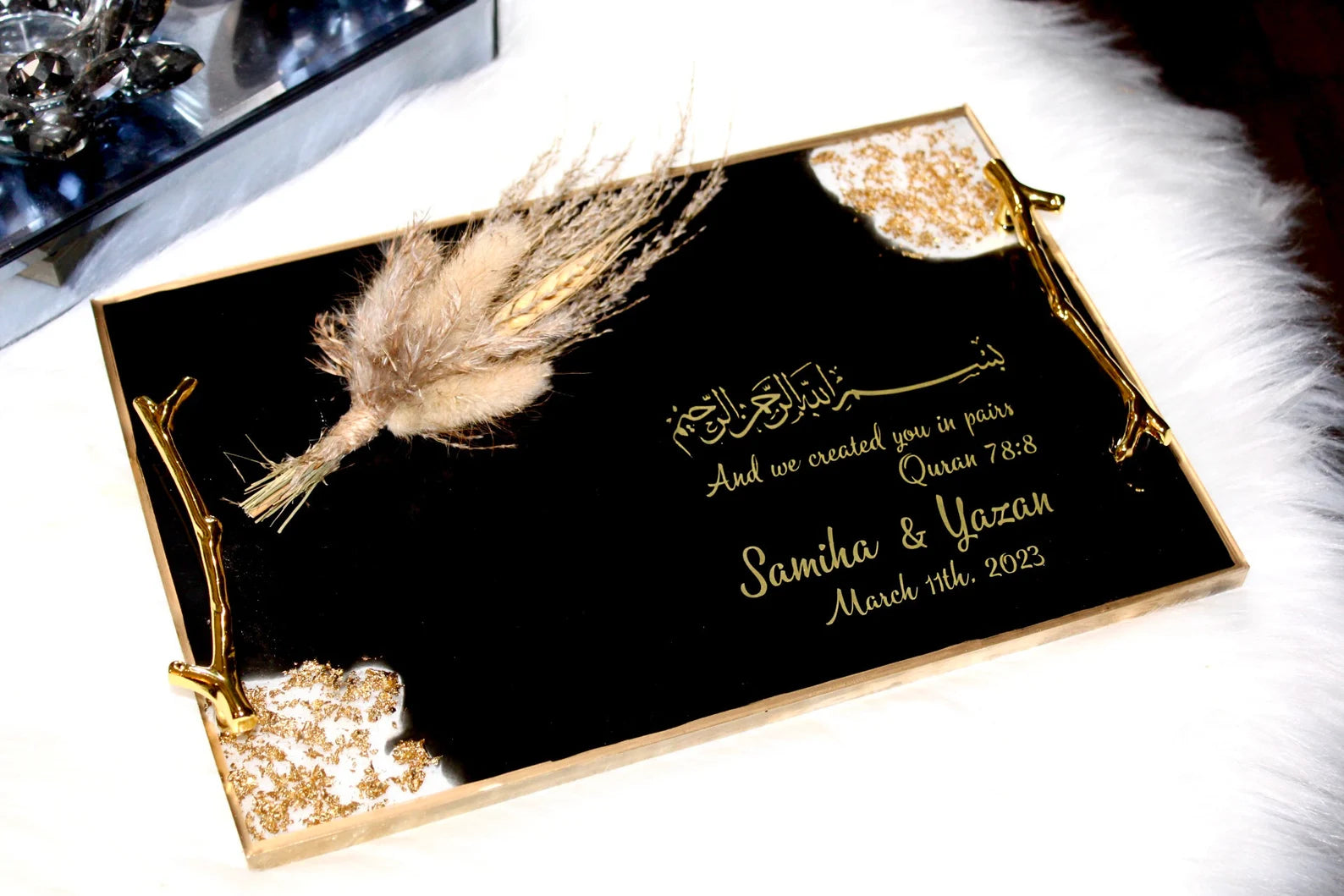 Handmade Personalized Wedding Resin Tray, Engagement Tray, Islamic Wedding Ring Tray, Wedding Gift, Nikkah Tray,